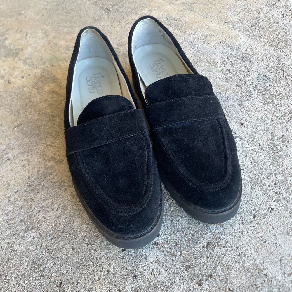 Franco Sarto black suede chunky penny loafer size 9M academia classic